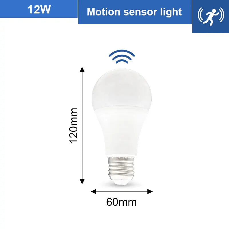 PIR-rörelsesensor LED-lampa 6W 9W 12W 15W 18W 20W E27 Radarsensorljuslampa Lamparas 110V 220V För hemtrappa