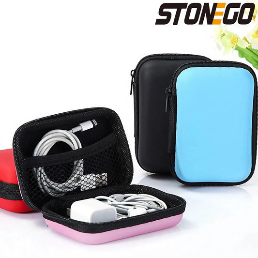 STONEGO Zipper Earphone Case Leather Earphone Storage Box Portable USB Cable Organizer Carrying Hard Bag for Coin Memory Card