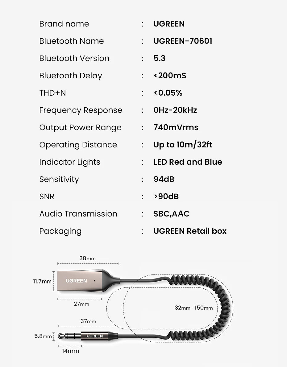 Bluetooth Receiver 5.3 Adapter Hands-Free Car Kits AUX Audio 3.5mm Jack Music Wireless Receiver for Car BT Transmitter