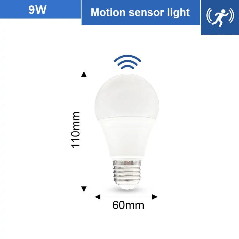 PIR-rörelsesensor LED-lampa 6W 9W 12W 15W 18W 20W E27 Radarsensorljuslampa Lamparas 110V 220V För hemtrappa