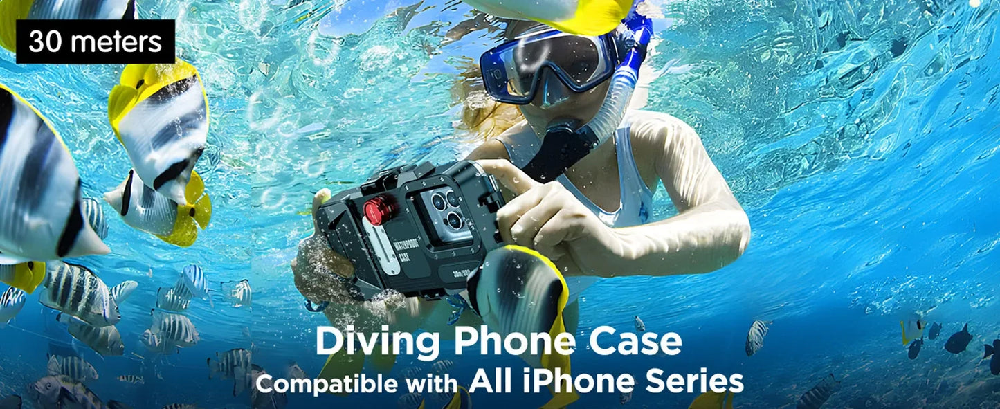 30M Professional General Diving Phone Case IPX8 Waterproof Depth Outdoor Swimming – For iPhone