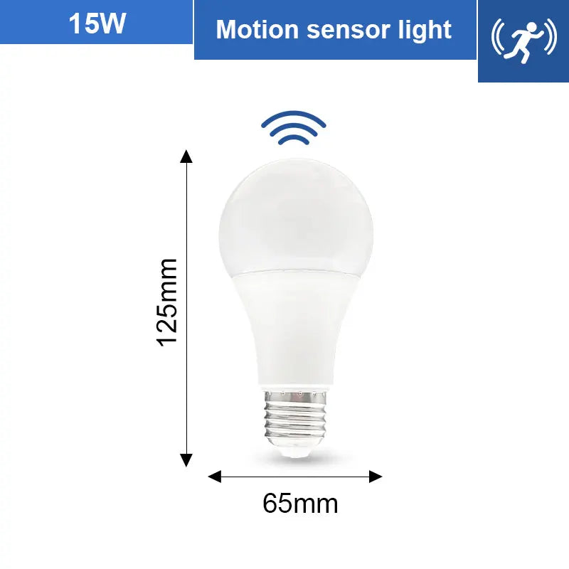 PIR-rörelsesensor LED-lampa 6W 9W 12W 15W 18W 20W E27 Radarsensorljuslampa Lamparas 110V 220V För hemtrappa