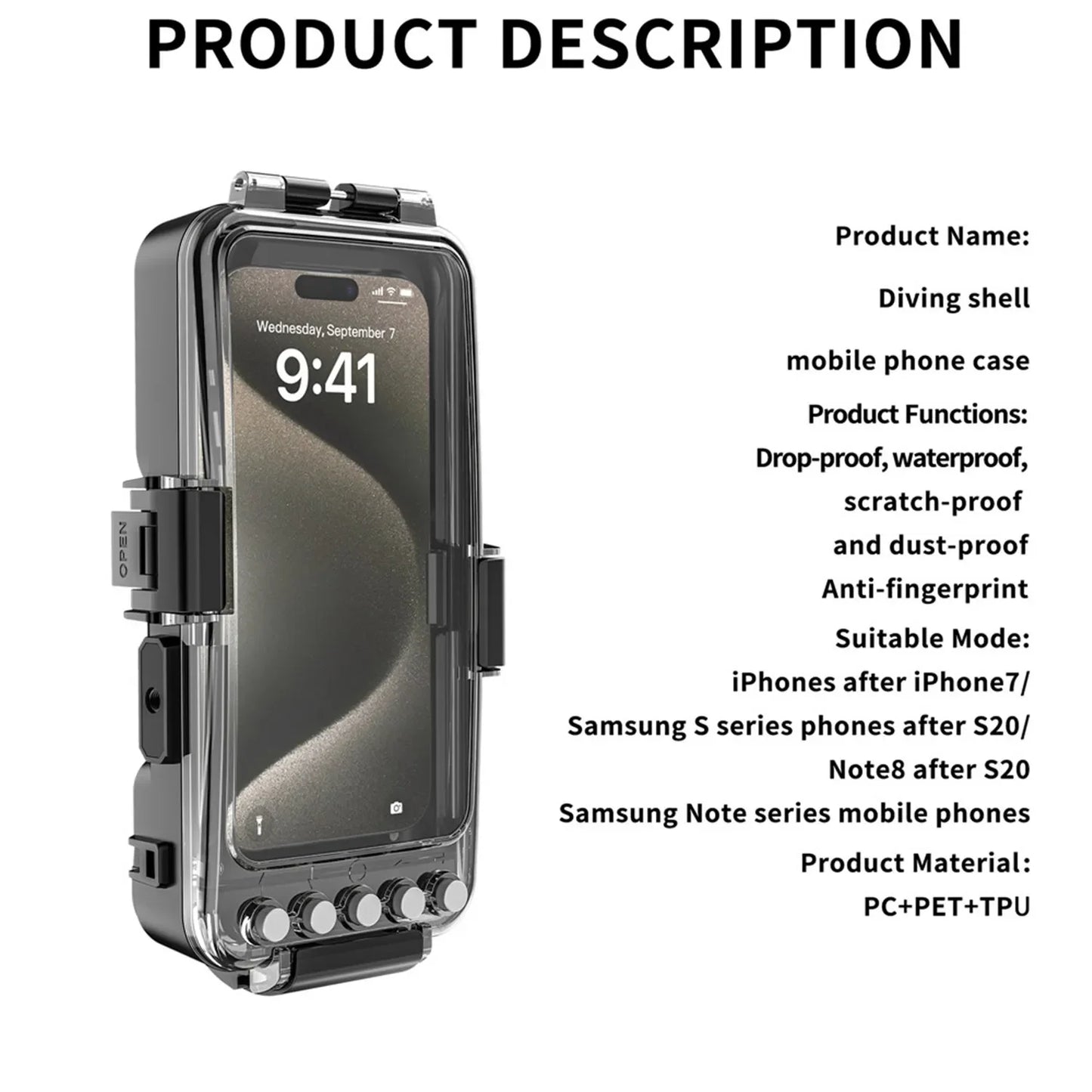 30M Professional General Diving Phone Case IPX8 Waterproof Depth Outdoor Swimming – For iPhone