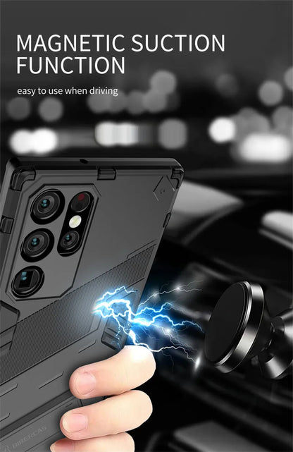 Rugged Armor Shockproof Phone Case for Xiaomi Poco F3, with Magnetic Car Holder Stand Back Cover