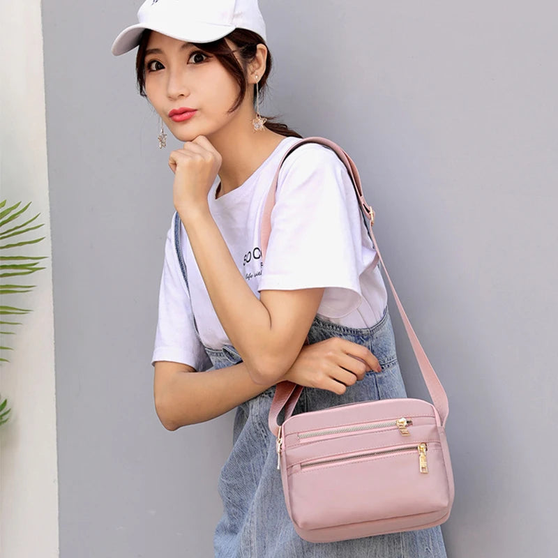 Women Waterproof Nylon Crossbody Shoulder Bags Casual Large Capacity Travel Clutch Bag Female Solid Color Multi-pocket Handbag