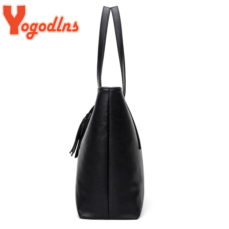 Fashion Tote Bag: Black PU Leather