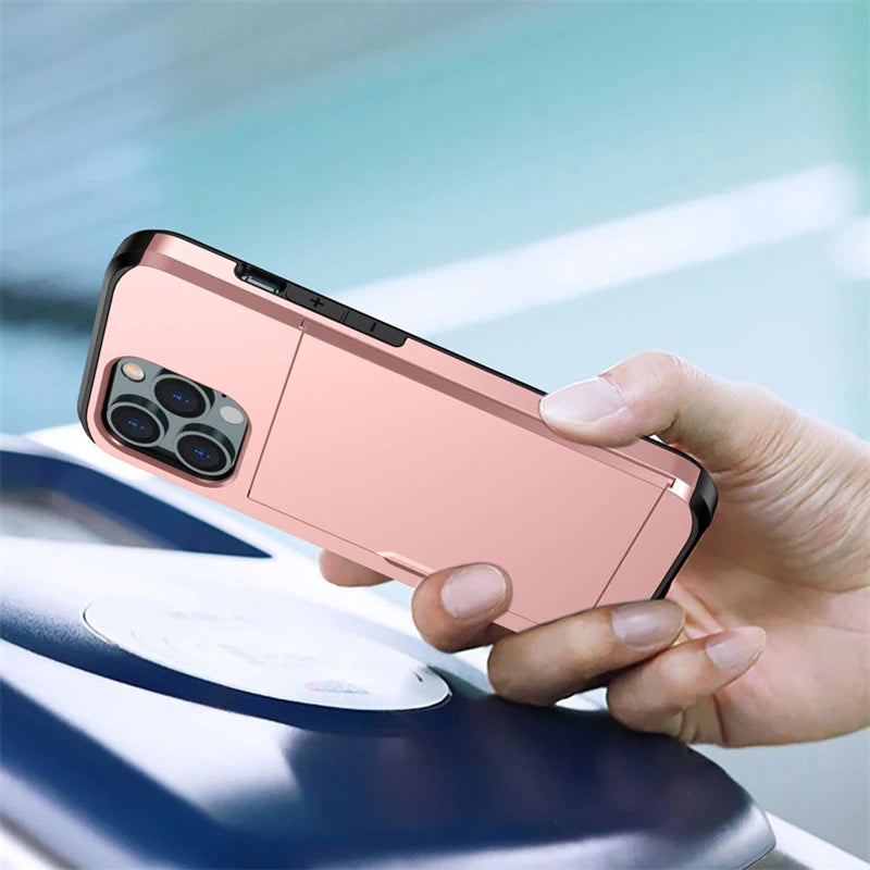 iK05 Case For iPhone: Luxury Drop Resistant Card Slot Wallet