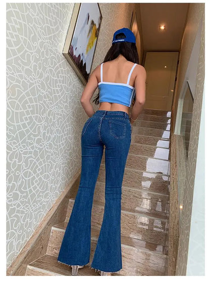 High Waist Flare Jeans with Stretch Vintage and Retro Style