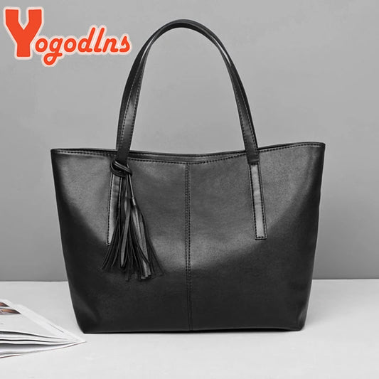 Fashion Tote Bag: Black PU Leather