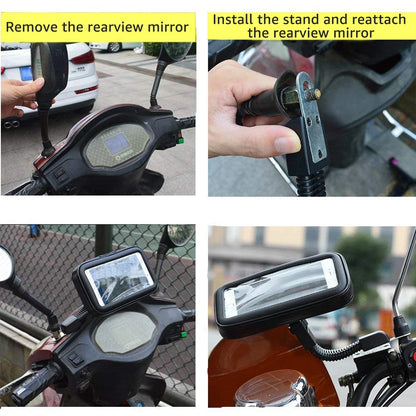 Motorcycle Phone Holder with Waterproof Bag for Rearview Mirror or Handlebar Mount