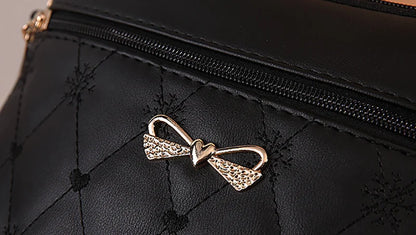 New Arrival Simple Shoulder Bags for Women Embroidery Heart Crossbody Purse Female Leather Black Handbag Small Messenger Bag