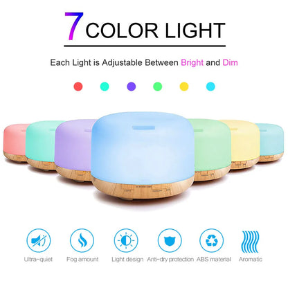 Air Humidifier & Essential Oil Diffuser – Ultrasonic Cool Mist Maker with LED Lamp, 300ML/500ML Capacity, Electric Aroma Diffuser