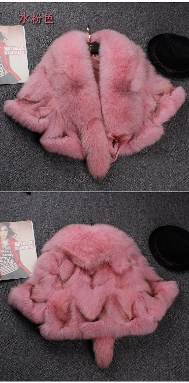 Short Fox Fur Coat with Slim Shawl Design