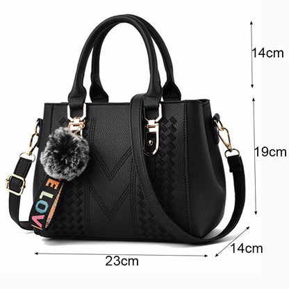 Embroidered Leather Messenger Bags for Women – Handbags with Hairball Detail, Sac à Main, Stylish Ladies' Bags