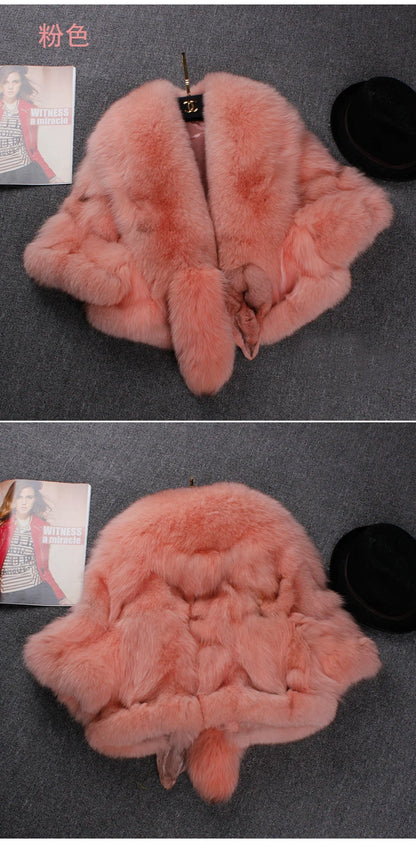 Short Fox Fur Coat with Slim Shawl Design