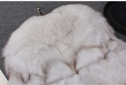 Short Fox Fur Coat with Slim Shawl Design