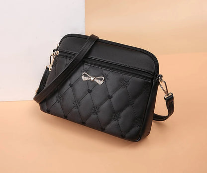 New Arrival Simple Shoulder Bags for Women Embroidery Heart Crossbody Purse Female Leather Black Handbag Small Messenger Bag