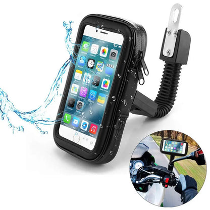 Motorcycle Phone Holder with Waterproof Bag for Rearview Mirror or Handlebar Mount