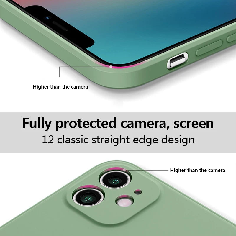 Luxury Liquid Green Silicone Phone Case For iPhone 11 12 13 14 15 Pro Max Mini Xs X XR 6 6s 7 8 Plus SE Thin Soft Cover Fundas