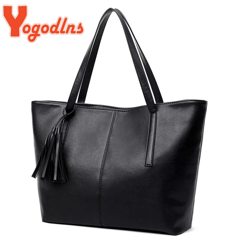 Fashion Tote Bag: Black PU Leather