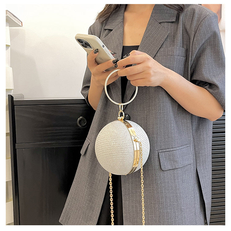 Circular Ring Portable Evening Bags Metal Sliver Round Ball Handbags For Lipstick Elegant Luxury Clutch Purse Wedding Wallets