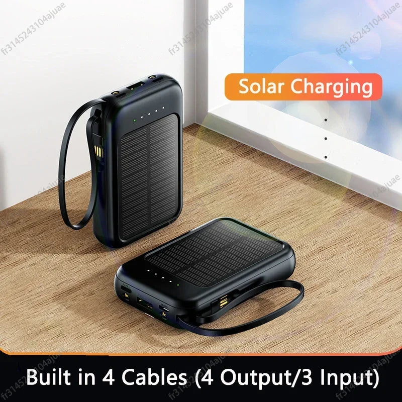 5000/10000/20000mAh High Capacity Solar Power Bank with Built-in Cables and LED Light