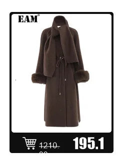 Wine Red Woolen Coat with Fur Cuffs and Belted Design