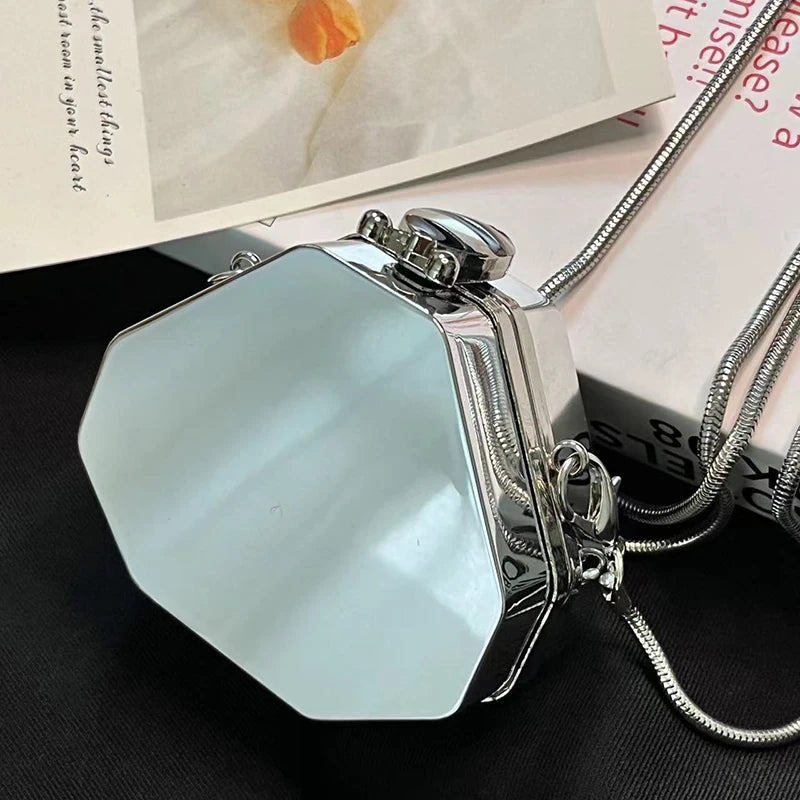 Women Mini Glossy Acrylic Round Small Bags Fashion Mini Square Bags Single Shoulder Crossbody Zero Wallet Small Headphone Bags