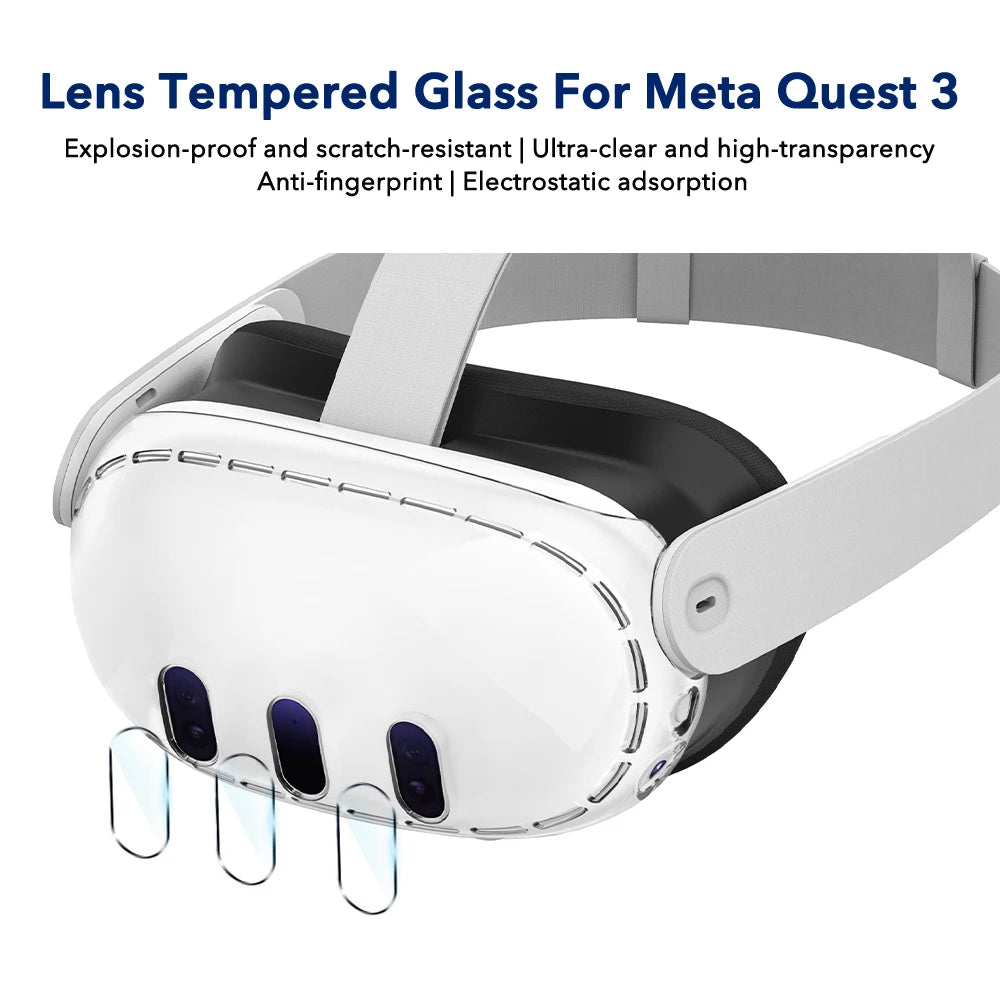 Transparent skalfodral för Meta Quest 3-tillbehör, VR-headsetskydd Kameralinsskydd Härdat glas för Quest3