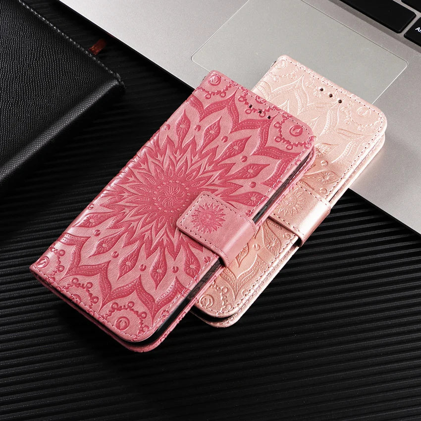 Pink Leather Phone Book Cover Flower Honor