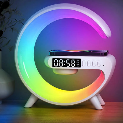 LED Smart Wake-Up Light with RGB Night Light – Wireless Speaker, 15W Rechargeable Desk Lamp for Bedroom, Bedside, and Game Room