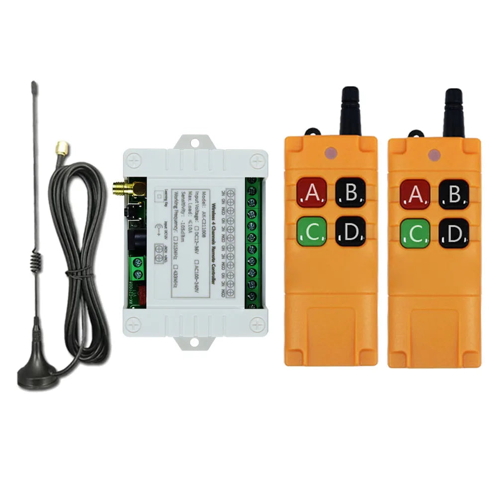 DC 12V 24V 36V 4CH RF Wireless Remote Control Switch Radio Receiver With 2000M Long Distance Remote controller Suckers antenna