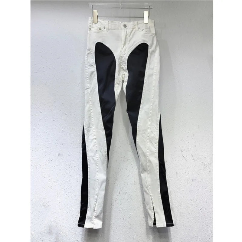 DEAT Mode damjeans Slim Deconstruct Panel Patchwork Hög midja Split Blå Långa jeansbyxor våren 2025 Nyhet 1DF2575