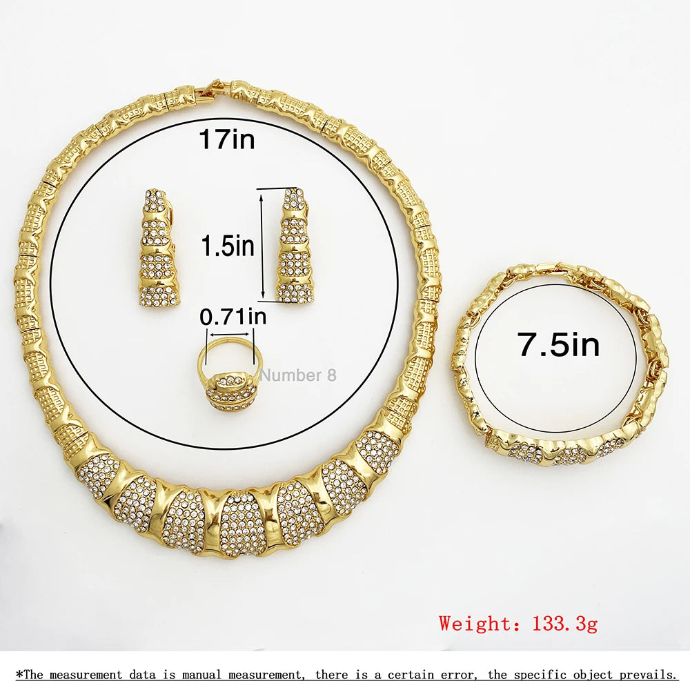 Dubai Jewelry Set For Women 18K Gold Plated Luxury Necklace Earrings Bracelet And Ring Set Jewelry For Wedding Party Trending