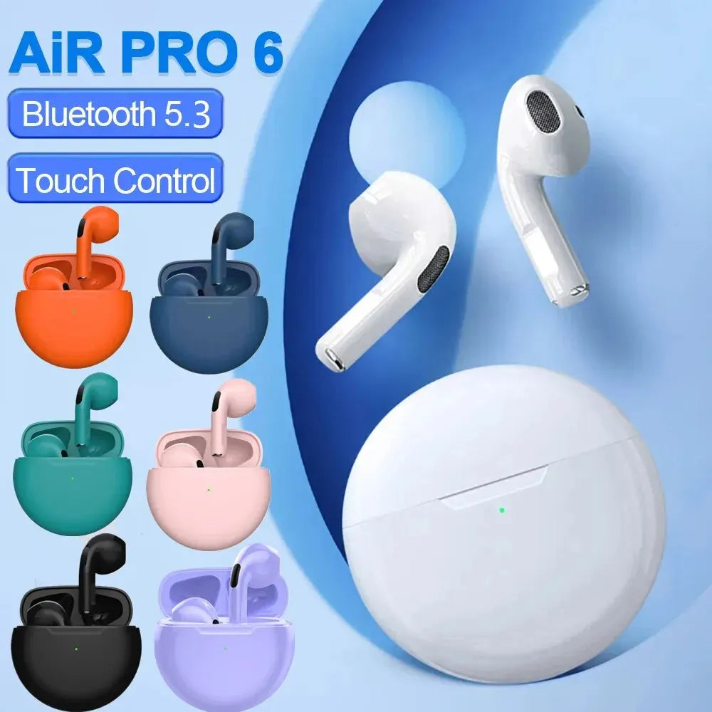 Original Air Pro 6 TWS trådlöst Bluetooth-headset 5.3 hörlurar Minihörlurar med mikrofonladdningsbox för Xiaomi iPhone-hörlurar