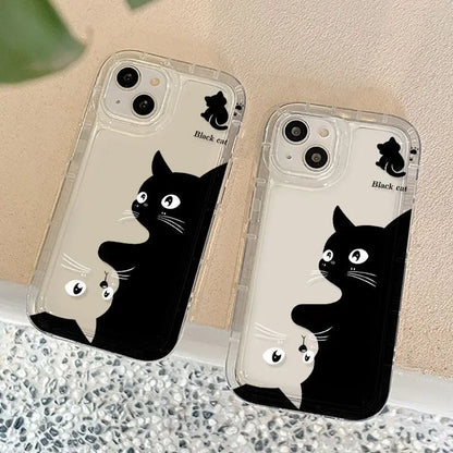 Transparent telefonfodral för iPhone – Cartoon Black Cat Shells Fundas för iPhone