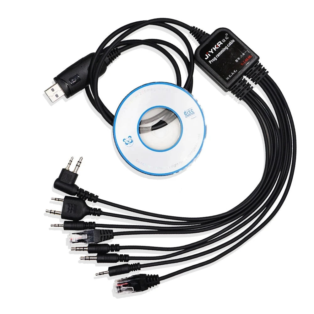 8 in 1 USB Programming Cable for Baofeng Kenwood TYT QYT  Motorola AXU4100 Yaesu icom Walkie Talkie Radio Car Radio CD Software