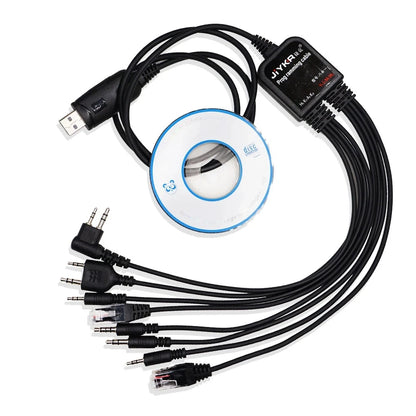 8 in 1 USB Programming Cable for Baofeng Kenwood TYT QYT  Motorola AXU4100 Yaesu icom Walkie Talkie Radio Car Radio CD Software