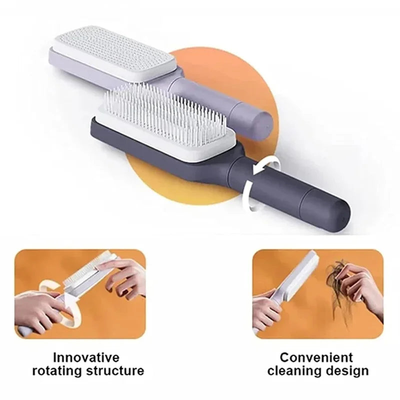 Automatic Cleaning Rotating Hairbrush – Retractable, Anti-Static, Scalp Massaging Comb