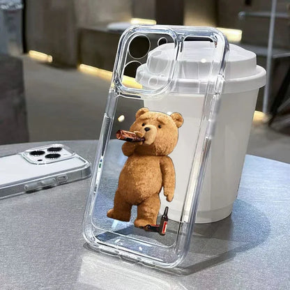 Teddy Bear Par Cartoon Telefonfodral för iPhone-modeller, mjukt genomskinligt stötsäkert bakstycke