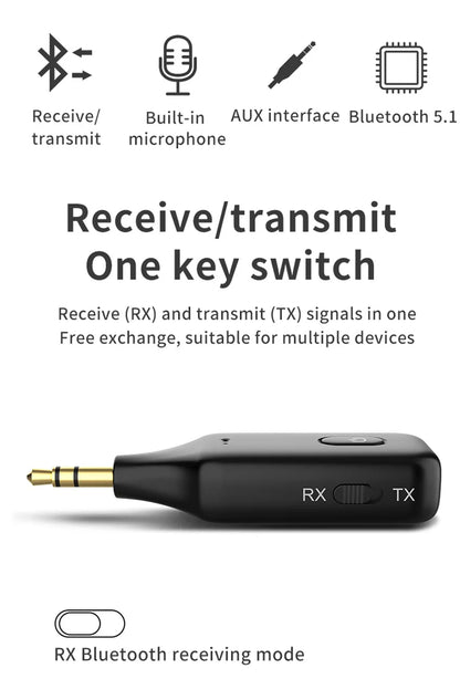 2 IN 1 Bluetooth 5.1 Receiver Transmitter 3.5mm 3.5 AUX Jack Handsfree Call Wireless Audio Adapter for Car Kit PC TV Headphones