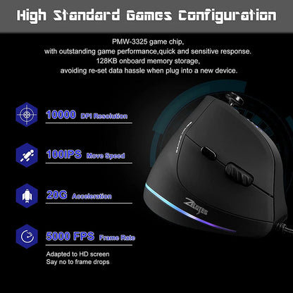 Sna Vertical Gaming Mouse Wired RGB Ergonomic Mouse