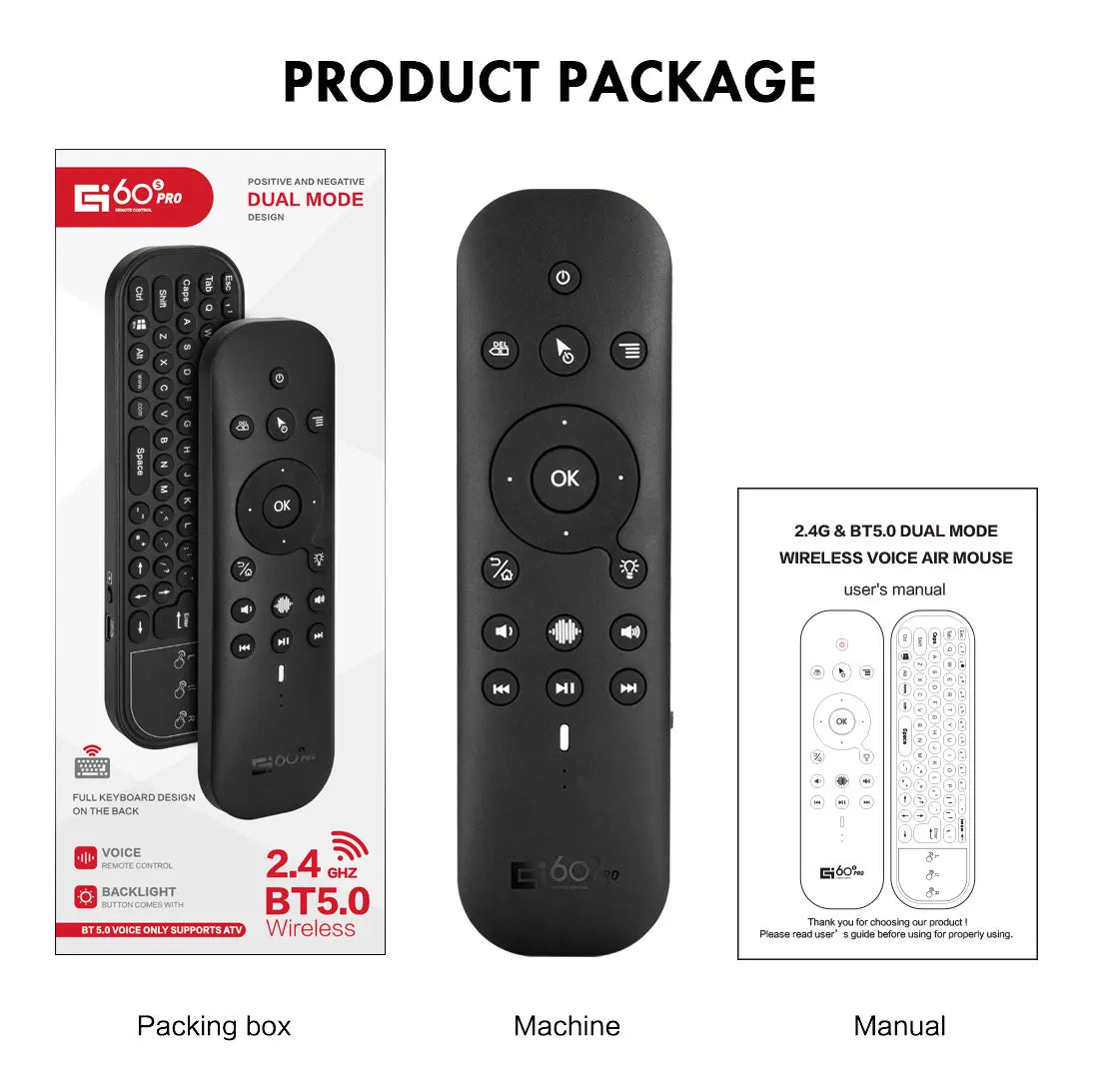 New G60S Pro BT Wireless Voice Remote Control 2.4G BT5.0 Dual Mode Air Mouse IR Learning With Backlit Light For Android TV Box