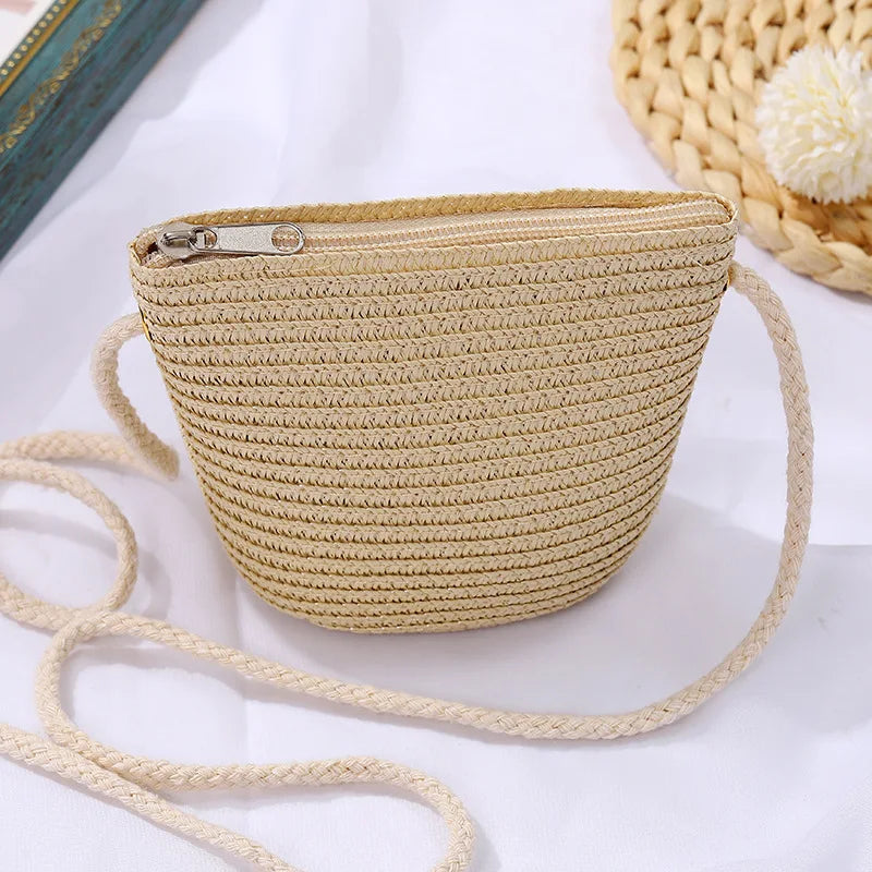 Yogodlns Flap Small Crossbody Shoulder Bag Women Straw Woven Beach Bag Ladies Rattan Handmade Knitted Bucket Mini Purse Handbags