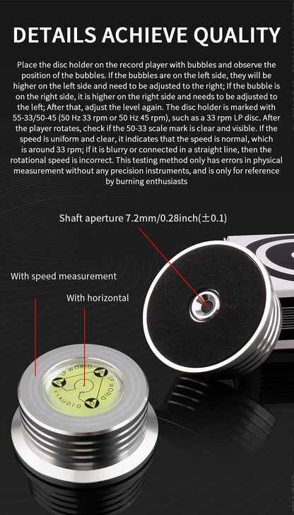 YYAUDIO Universal 60Hz LP Vinyl Record Player Disc Turntable Stabilizer with Level Aluminum Alloy Weight Clamp Music Player