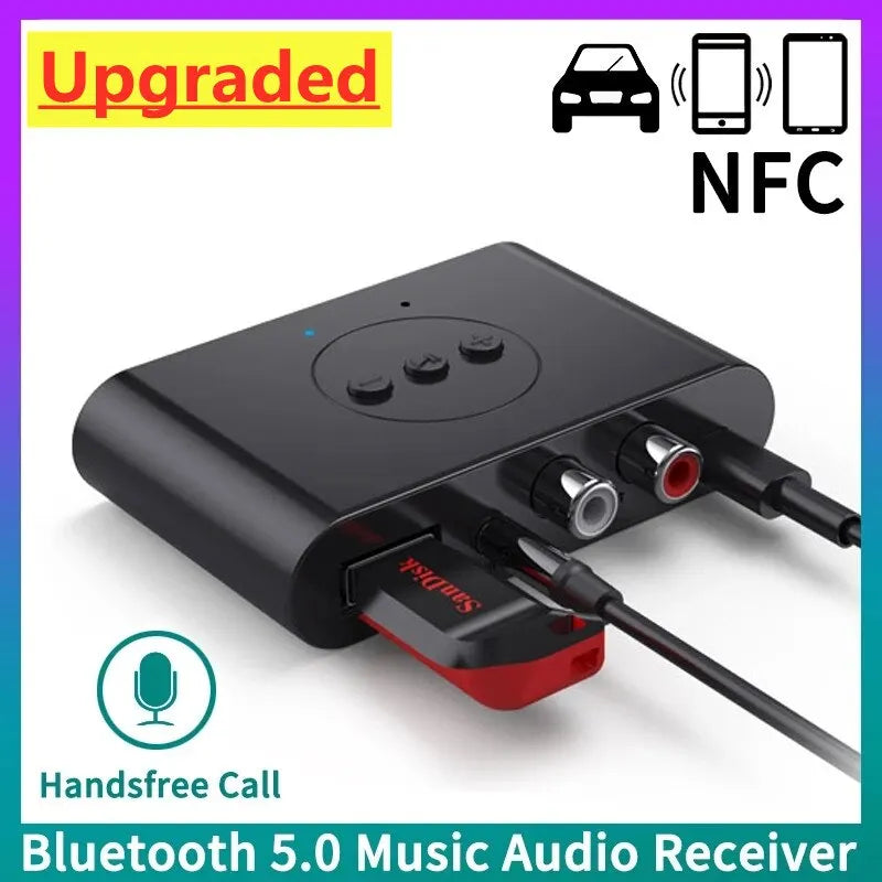 Bluetooth 5.0 Audio Receiver NFC U Disk 3,5 mm AUX RCA USB Stereo Music Trådlös Adapter Med Mic För Bilsats Högtalarförstärkare