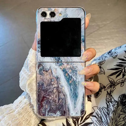 Marble Pattern Transparent Phone Case with Clear Hard Folding Cover for Samsung Galaxy Z Flip Models