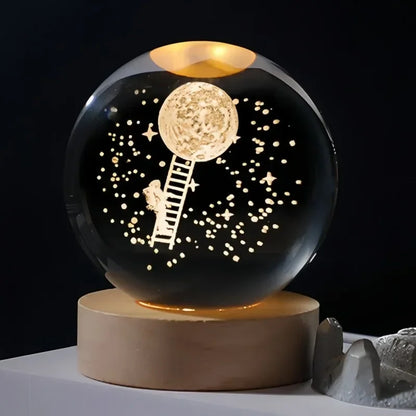 Lysande 3D-kristallkula LED-nattljus – Saturn Solar System &amp; Moon Design, USB-lampa i sovrummet, atmosfärsljus för barns födelsedagspresent