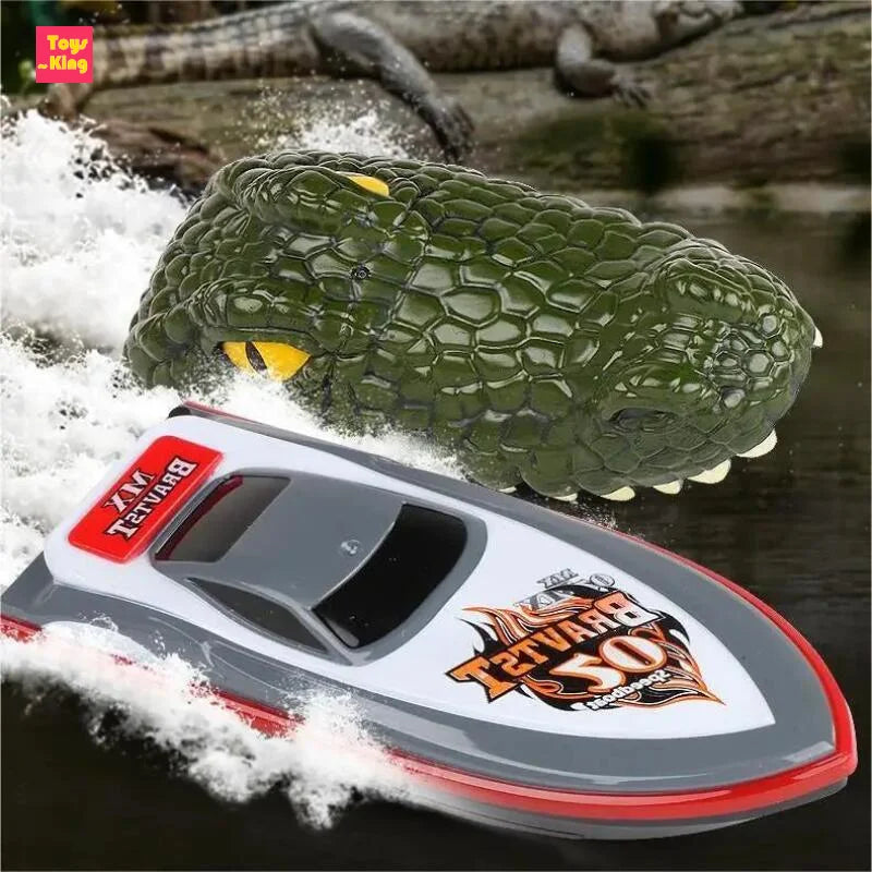 RC Båt Krokodilhuvud Fjärrkontroll Höghastighetsbåt Barn Leksaker Pojkar Skämt Alligator Decoy Pool Vatten River Game Parodi Party Present