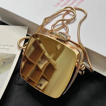 Women Mini Glossy Acrylic Round Small Bags Fashion Mini Square Bags Single Shoulder Crossbody Zero Wallet Small Headphone Bags